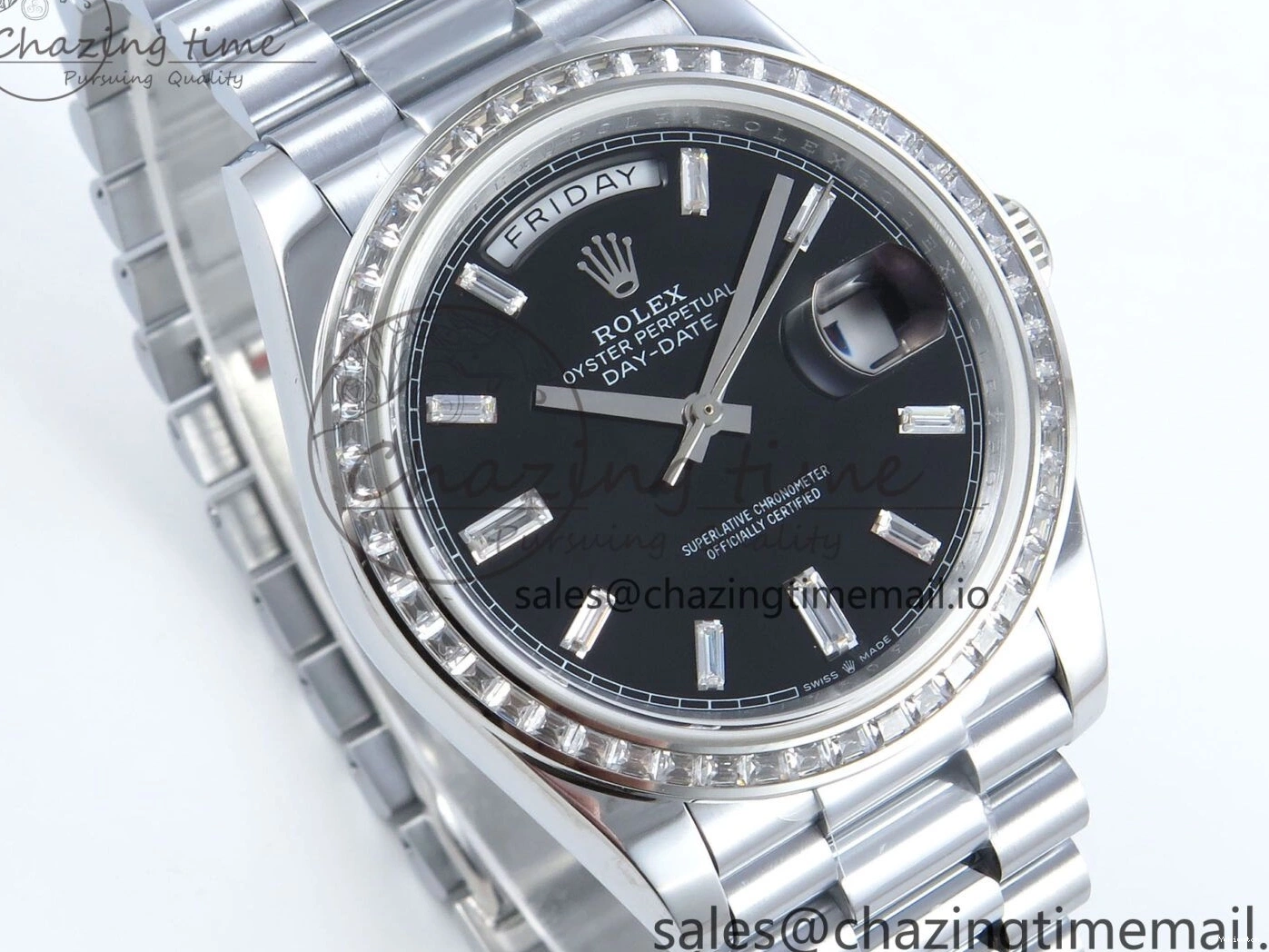 on QF 40 Edition Bracelet (Gain 1:1 DayDate Black V5 Best A2836 Crystal SS Bezel Dial Diamonds President Weight) 0315